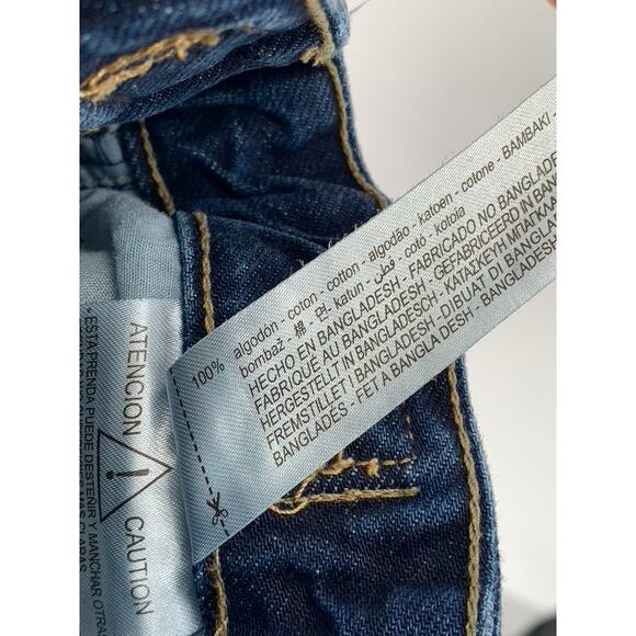 BERSHKA Women's Blue Denim Baggy-Fit Distressed Carpenter Straight-Leg Jeans SZ6 - Picture 9 of 10